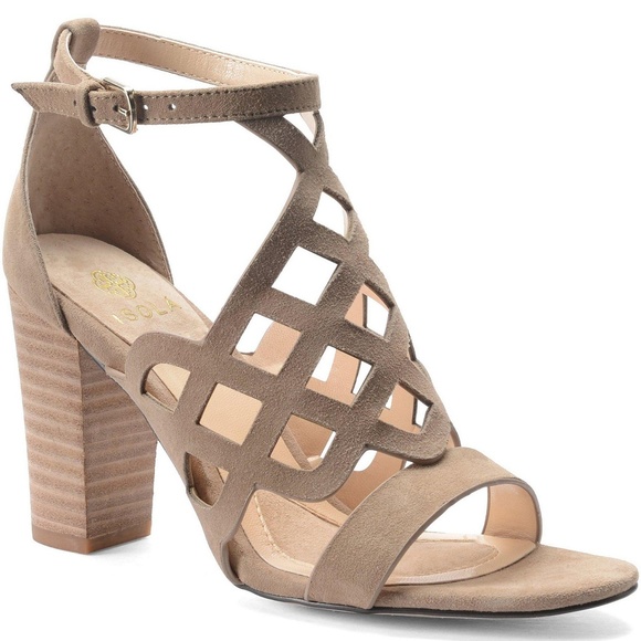 Isola Shoes - Isola 'Despina' suede laser cut block heel sandal Isola Shoes - Isola 'Despina' suede laser cut block heel sandal